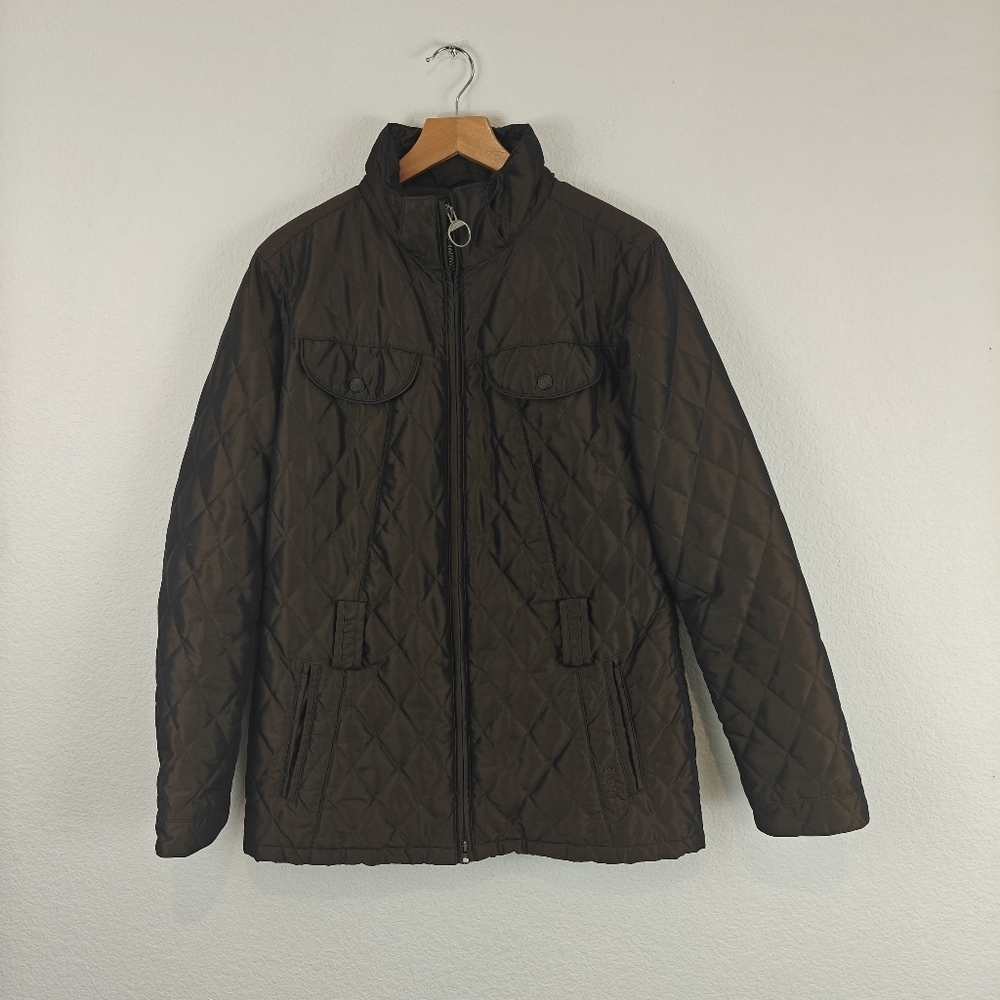 Barbour Cameron Lux Quilted Sheen Brown Full Zip Up Jacket Size 10